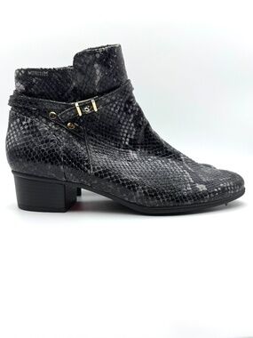 NWT Mephisto Renza Snakeskin Embossed Leather Ankle Boots Grey/Black